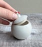 Very small handmade ceramic snowball lidded pot with mini snowman & scarf - Image 2