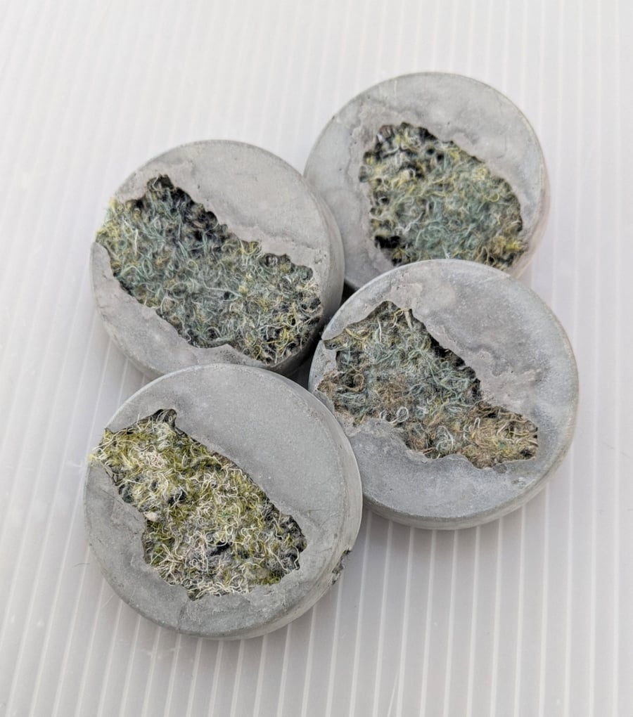 Sage Green Textile and Concrete Mixed Media Round 50mm Brooches Seconds Sunday