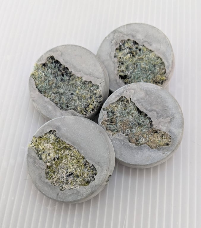 Sage Green Textile and Concrete Mixed Media Round 50mm Brooches Seconds Sunday