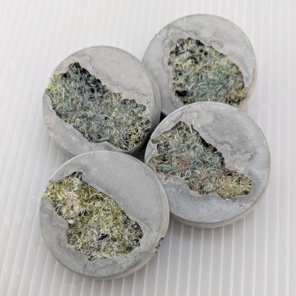 Sage Green Textile and Concrete Mixed Media Round 50mm Brooches Seconds Sunday