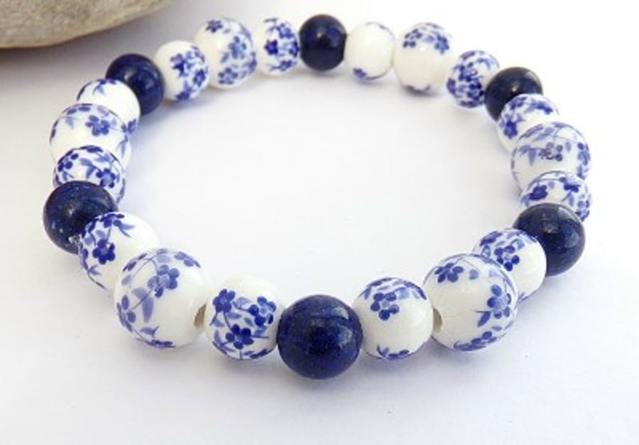 Lapis Lazuli and Ceramic Bead Bracelet