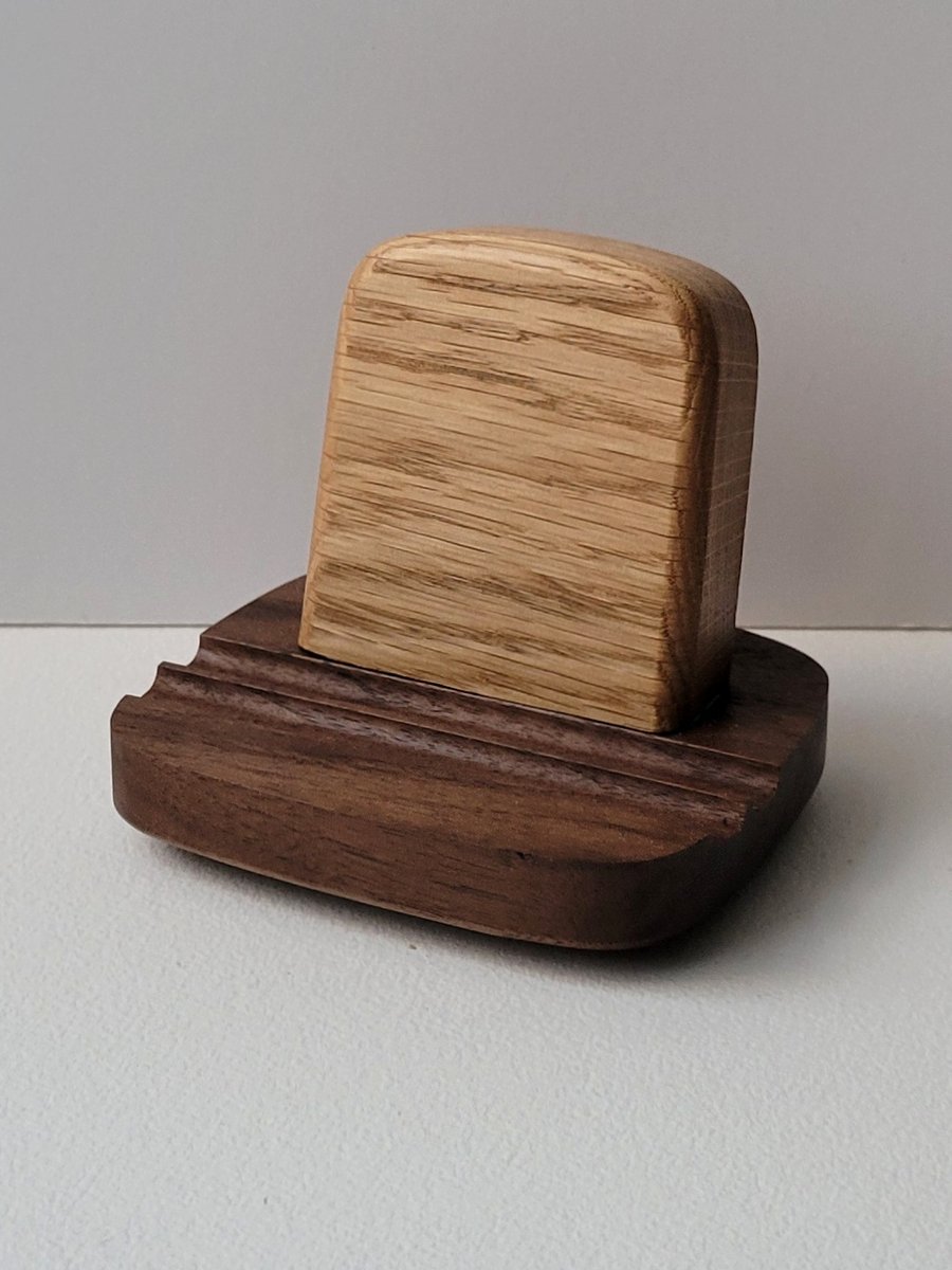 Phone Stand - Walnut Base Oak Upright Desk Study Home Office