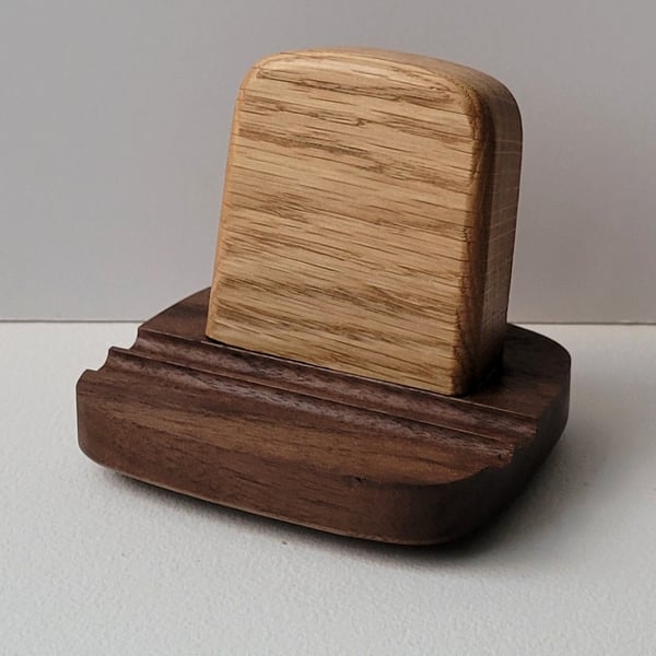 Phone Stand - Walnut Base Oak Upright Desk Study Home Office