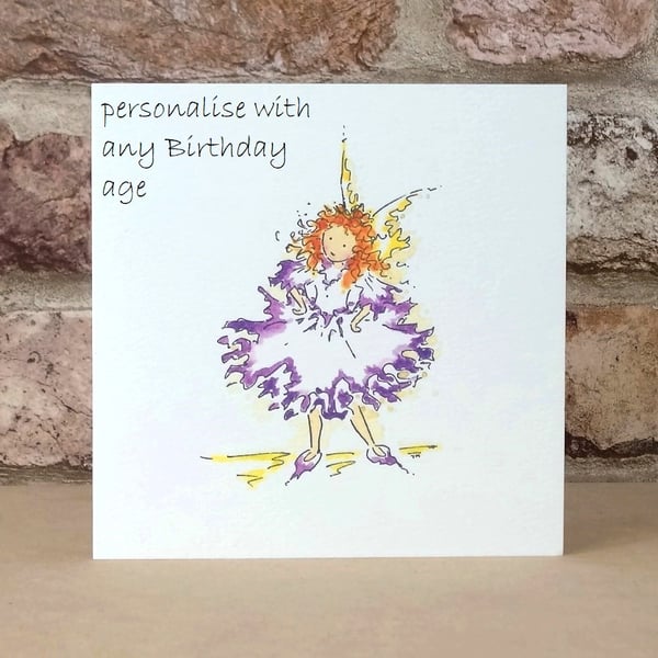Birthday Card Purple Fairy - Personalised with any age Eco Friendly