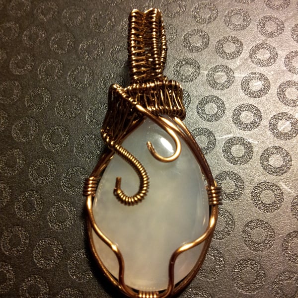Cloudy Onyx and Bronze Wire wrapped Pendant
