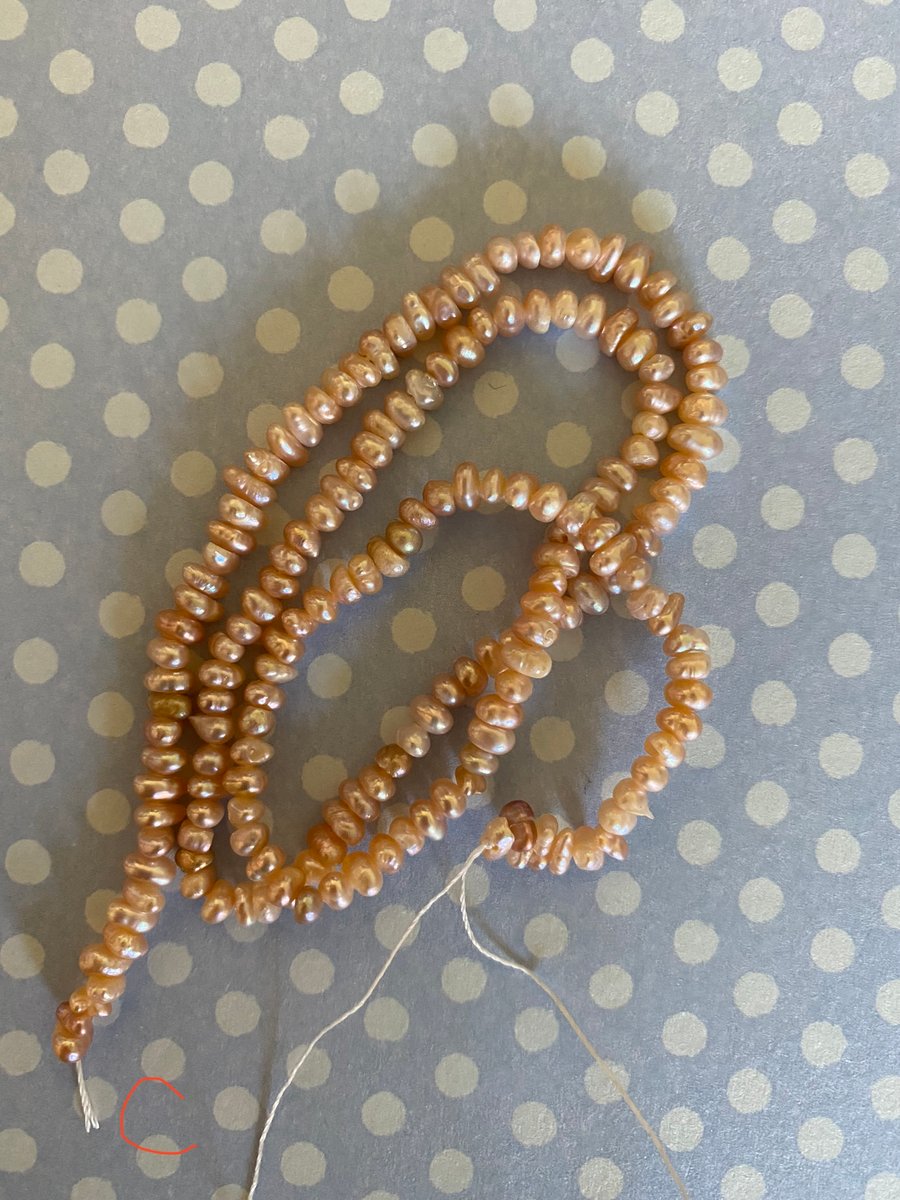 Strand of freshwater pearls for jewellery making- pale peach. 