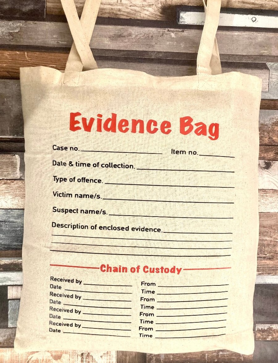 Evidence bag inspired reusable canvas bag 