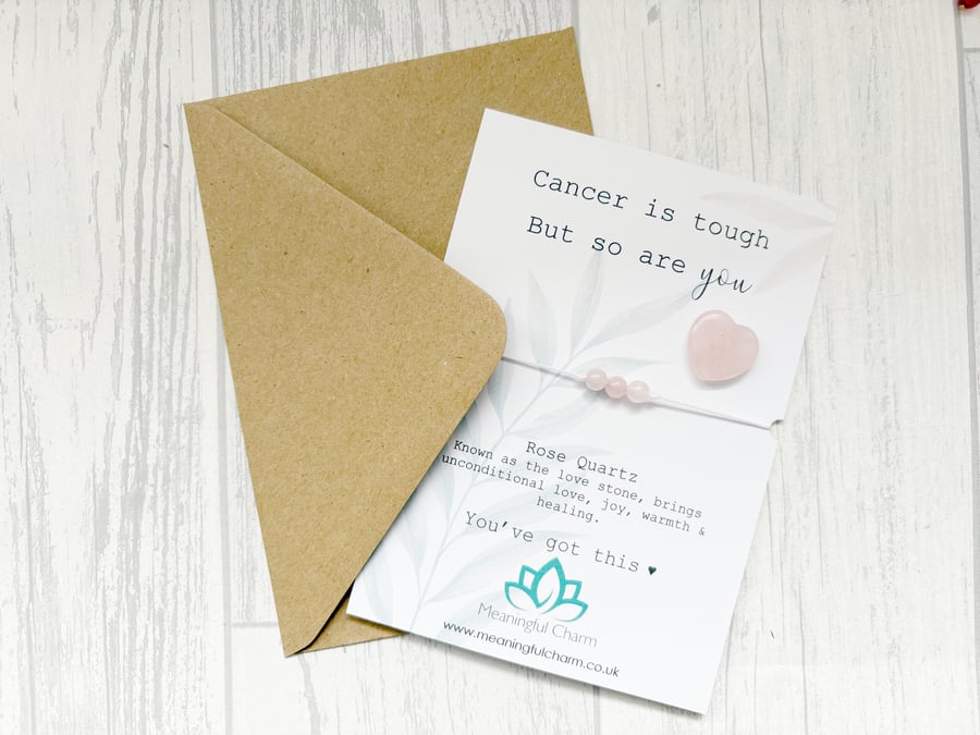 `Cancer is tough but so are you, Support Gift, Pink Rose Quartz Crystal Bracelet