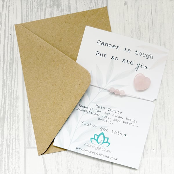 `Cancer is tough but so are you, Support Gift, Pink Rose Quartz Crystal Bracelet