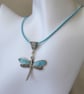 Silver and Turquoise Blue Enamelled Dragonfly Necklace