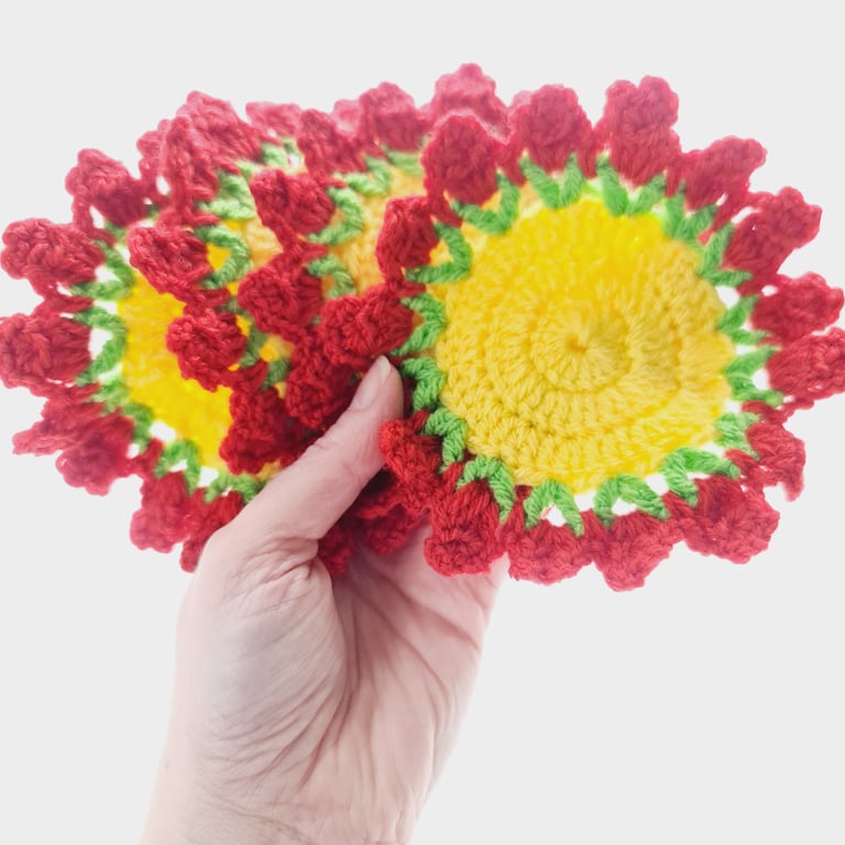 Crochet Rose Coasters, set of 4 - Summer Seconds