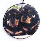 Puppies decoupaged log slice wall decoration 