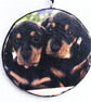 Puppies decoupaged log slice wall decoration 
