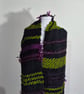 20.Handwoven Long Scarf in Plain Weave in Black, Green and Pink. - Image 3