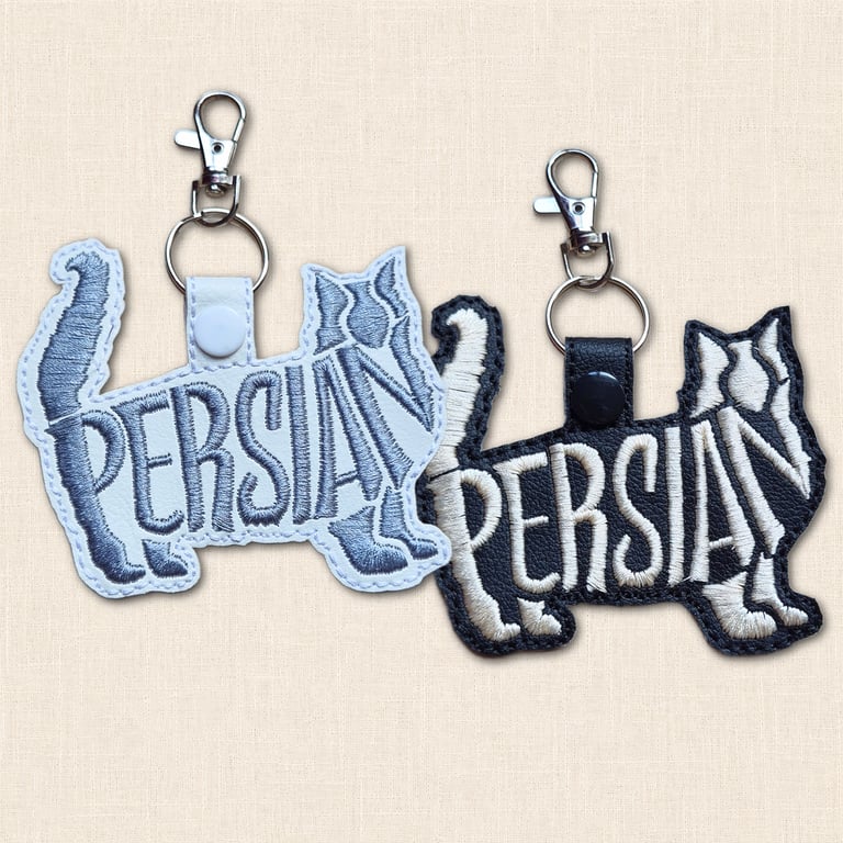 Persian Cat Keyring - Cat Silhouette Word Art Accessory