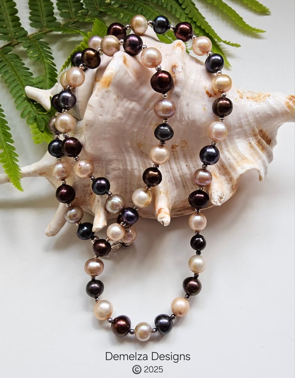 Designer Quality Multicoloured Freshwater Culture Pearl Sterling Silver Necklace