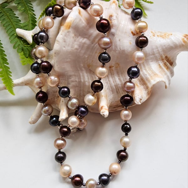 Designer Quality Multicoloured Freshwater Culture Pearl Sterling Silver Necklace