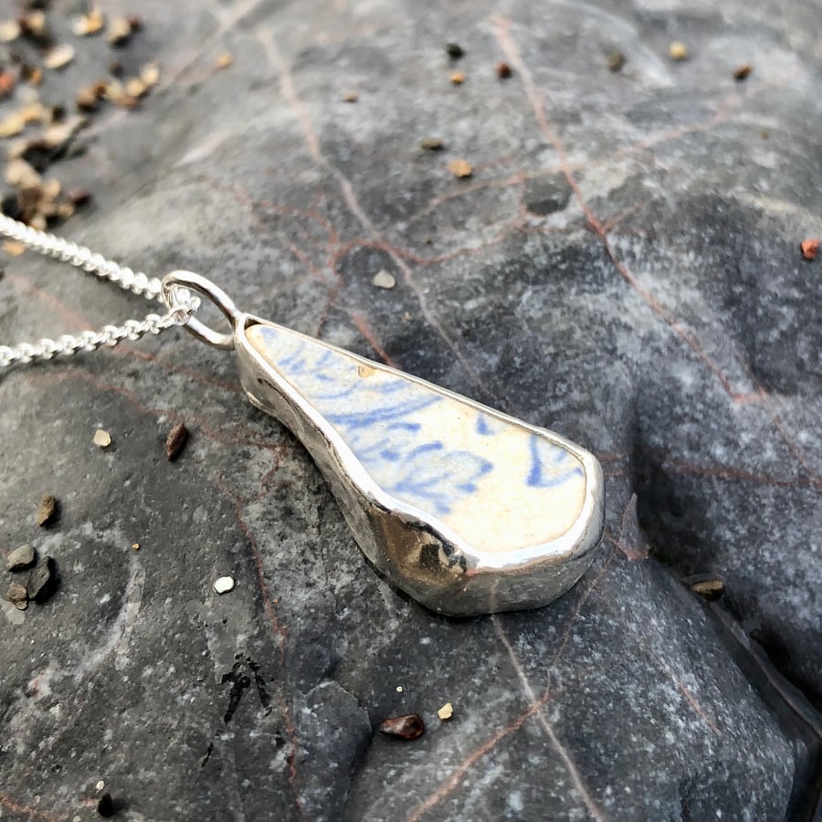 Sea Pottery and Sterling Silver Pendant - 1264