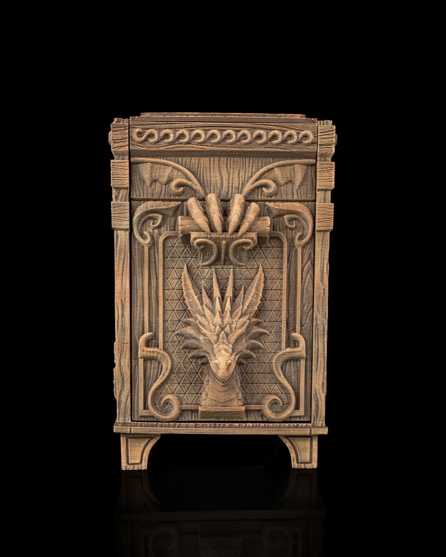 3D Printed Dragon Deck Box: Wood-Look Card Storage for MTG, Pokémon, Yu-Gi-Oh