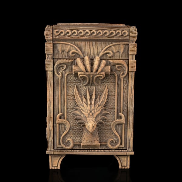 3D Printed Dragon Deck Box: Wood-Look Card Storage for MTG, Pokémon, Yu-Gi-Oh