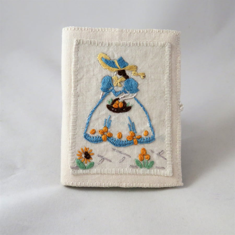 Crinoline Lady Needle book from recycled linen 