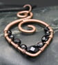 Copper Wire Wrapped Pendant & Earrings Set with Black Beads - Image 3