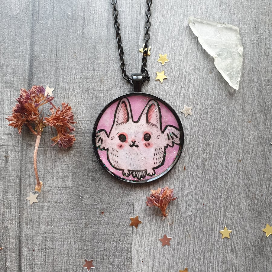 Hand Drawn Bat Necklace