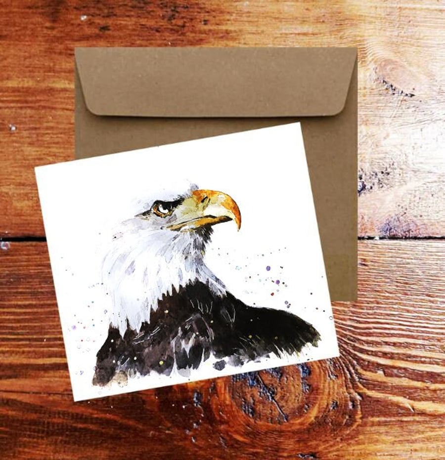 Bald Eagle Greeting Card .Bald Eagle Watercolour art card,Bald Eagle art Greetin