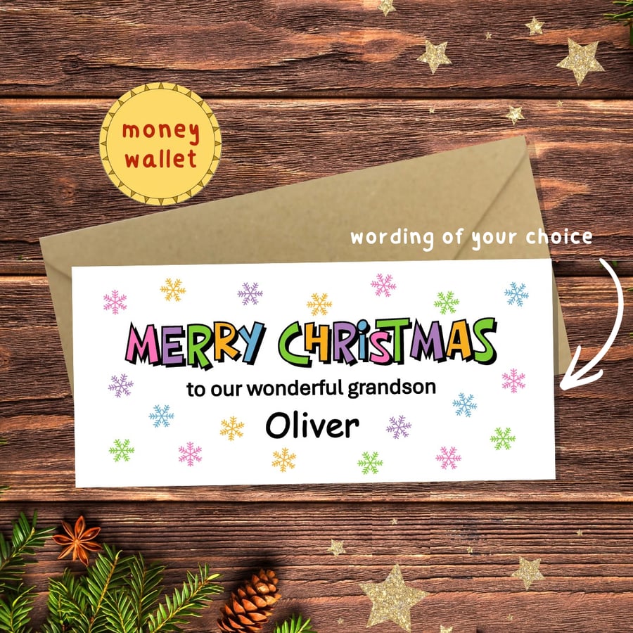 Custom Merry Christmas Money Wallet Card - personalised cash gift,money envelope