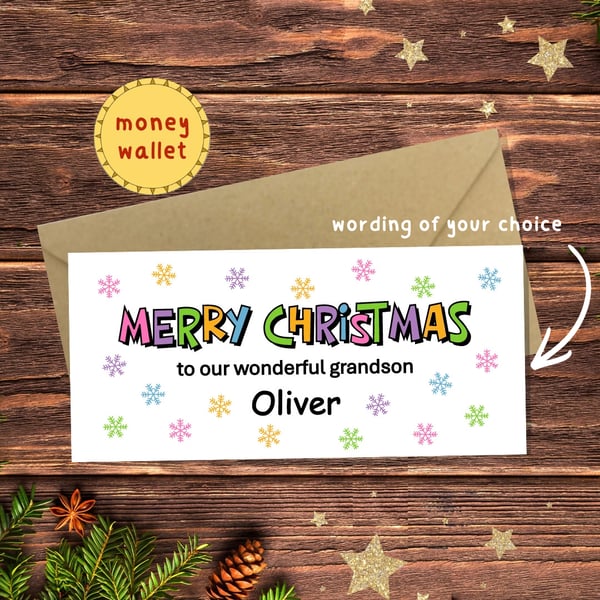 Custom Merry Christmas Money Wallet Card - personalised cash gift,money envelope
