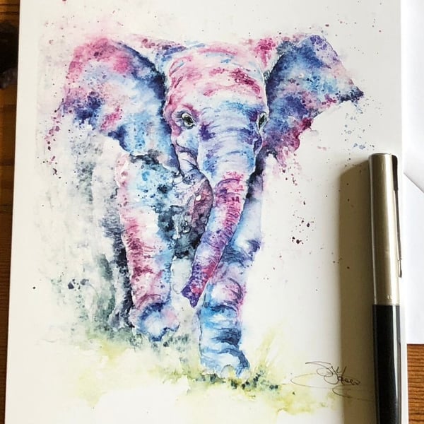 Jumbo Card, Baby Elephant Greetings Card, Birthday Card, Watercolour Art Card, N
