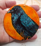 Raven, crow hanging decoration, Hand painted plaque with raven in Autumn colours