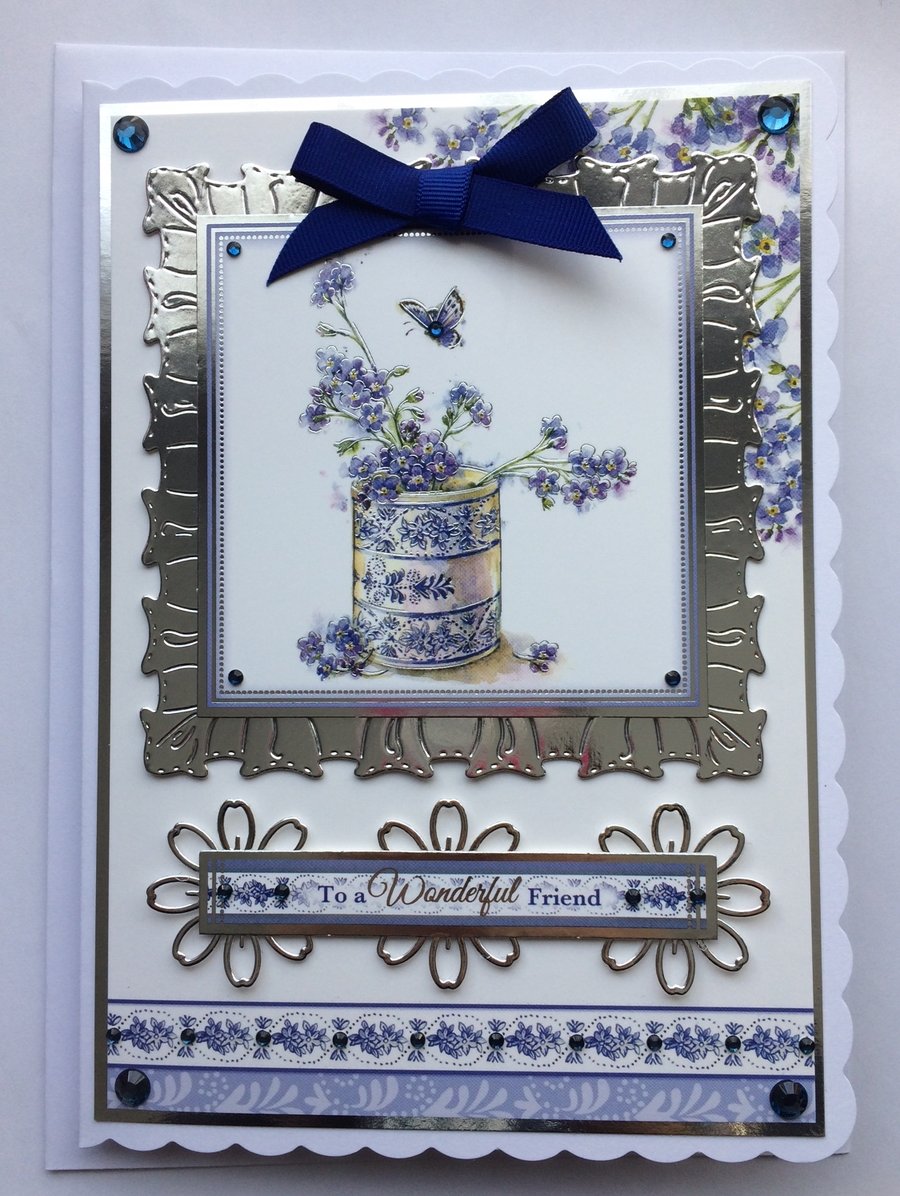 Friend Birthday Card To A Wonderful Friend Wedgewood Style Vase of Flowers