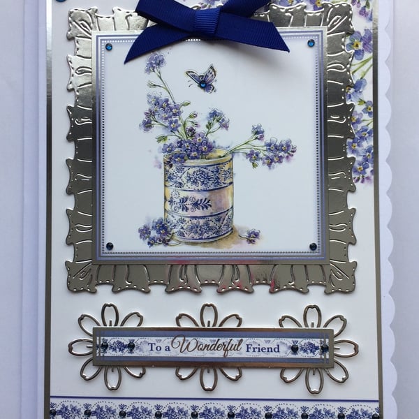 Friend Birthday Card To A Wonderful Friend Wedgewood Style Vase of Flowers