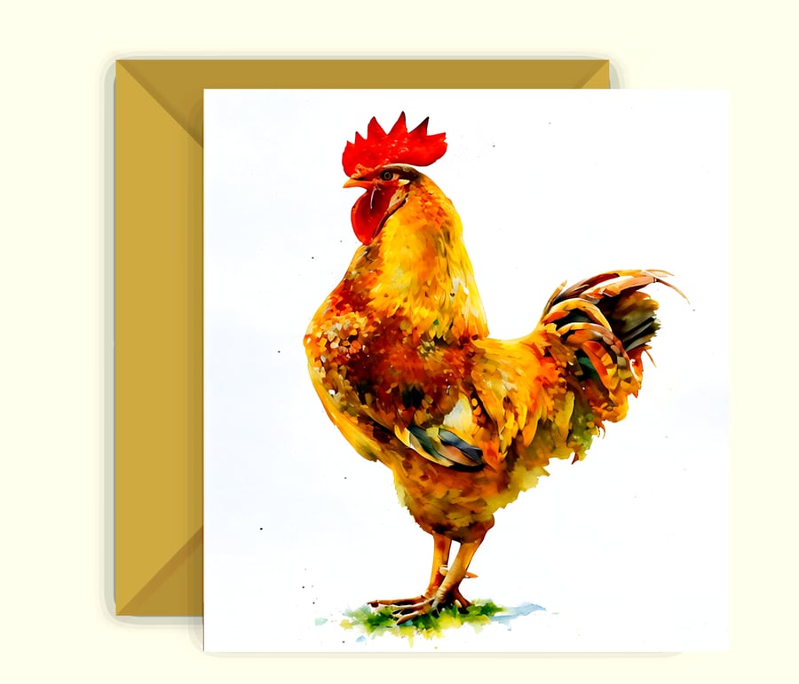 Cockerel, Bird, Chicken Birthday, Greeting Card