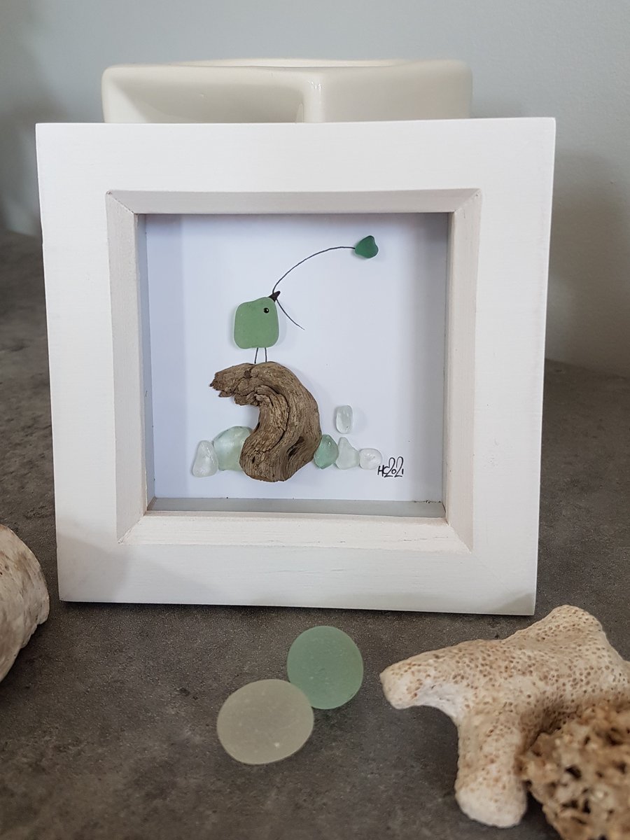 Sea Glass Picture - Green Heart Balloon