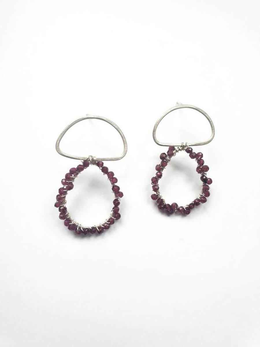 Silver and Faceted Garnet Earrings