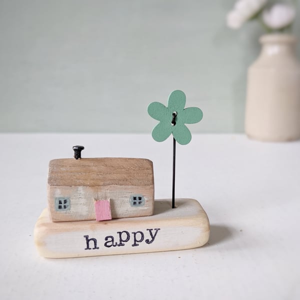 Little Wooden Handmade House and Base in a Bag - happy