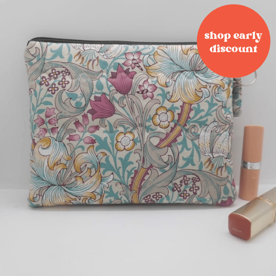Make up bag in Golden Lily fabric large size 