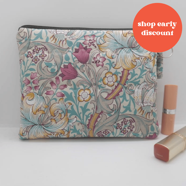Make up bag in Golden Lily fabric large size 