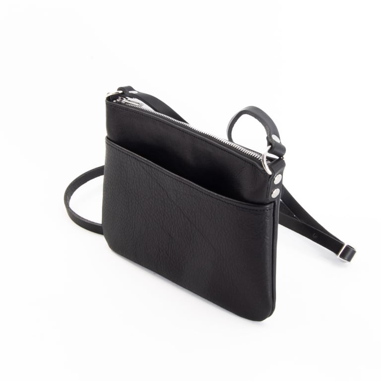 Black Soft Leather Hip Bag, Lightweight Crossbody Bag 