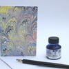Multicoloured marbled art greetings card bouquet peacock pattern cool tones