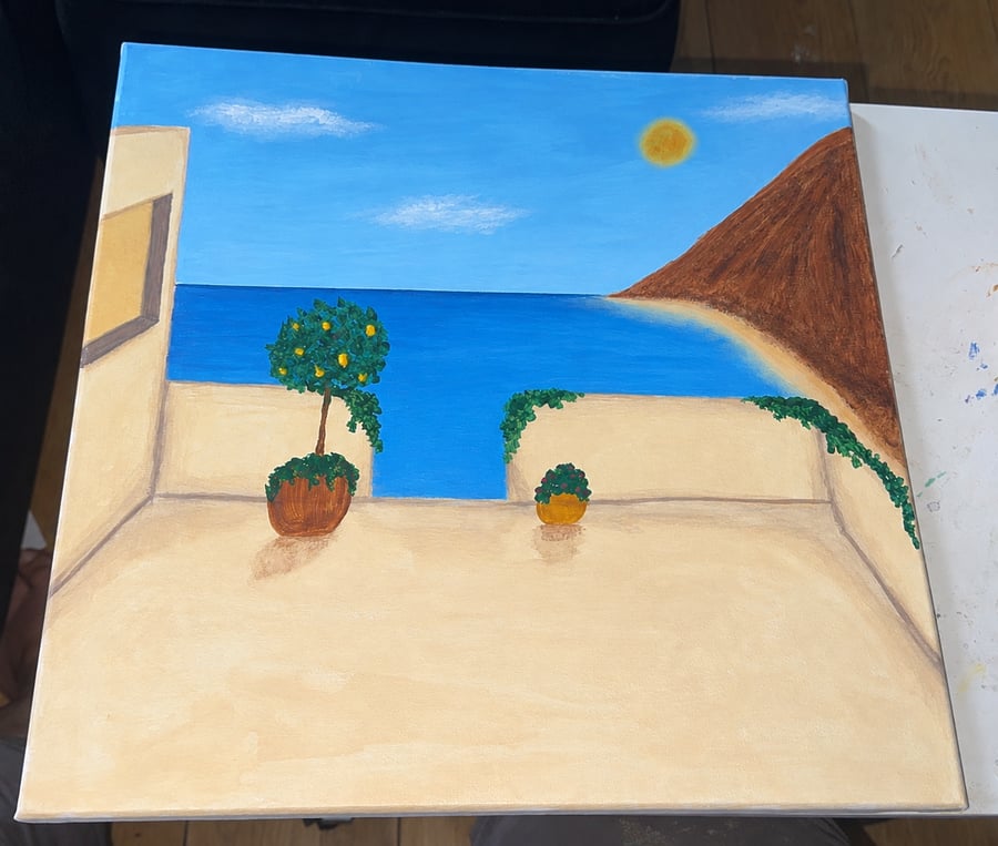 Image of Terrace by the ocean  — Original costal Painting 