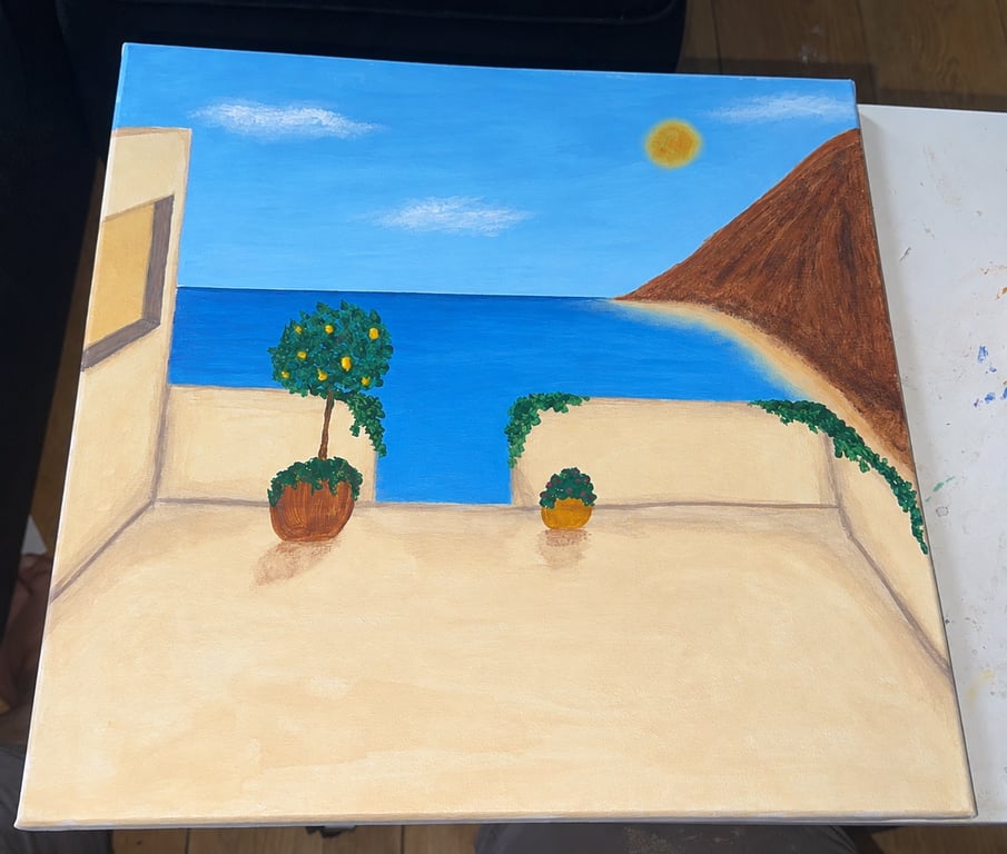 Terrace by the ocean  — Original costal Painting 