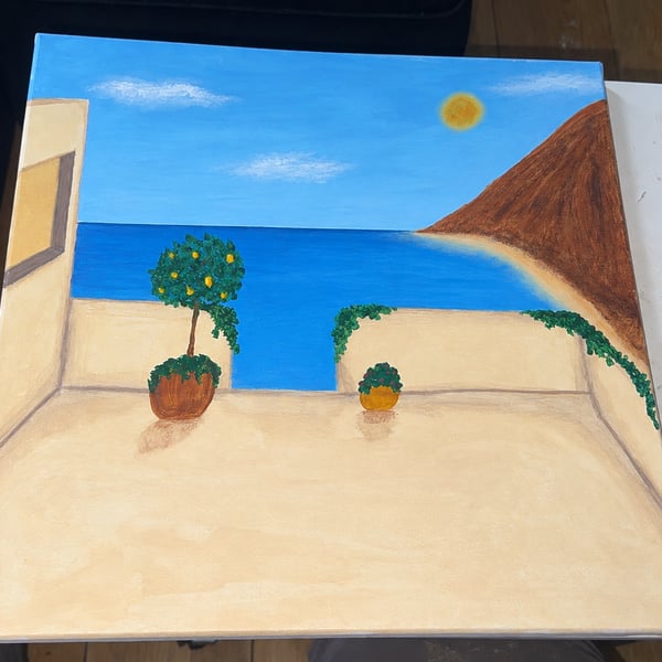 Terrace by the ocean  — Original costal Painting 