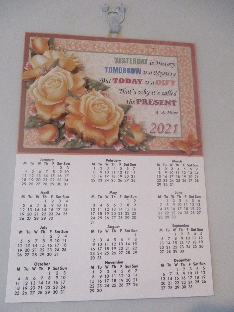 Handmade  2021 Wall Calendar, Roses,Decoupage,3D