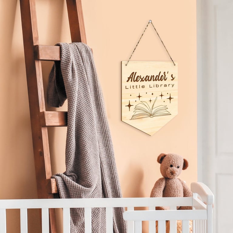 Little Library Wooden Personalised Sign Home Decor For Kids Bedroom Nursery 