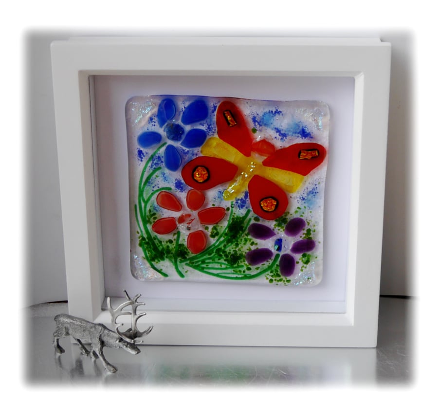Fused Glass Butterfly Picture Box Framed 001