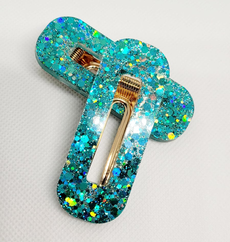 Turquoise Chunky Glitter Hair Clips