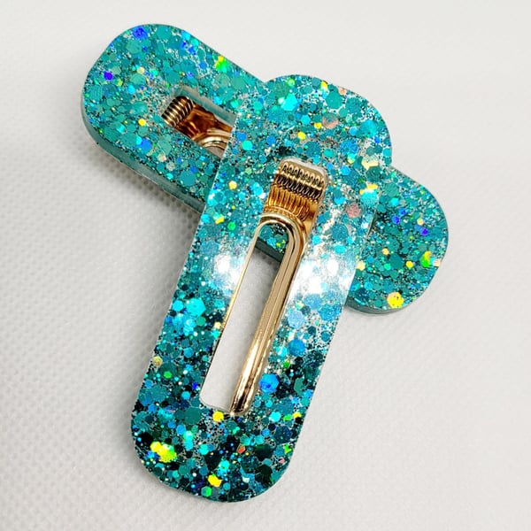 Turquoise Chunky Glitter Hair Clips